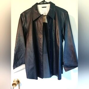 Liz Claiborne Black Leather Button-Up Shirt‎ Jacket Sz. Large